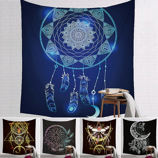 Fleece Blanket Moon Mandala Dreamcatcher Feathers Stars and Roses Plush Blanket for Home Bedroom Living Rooms 50x60 